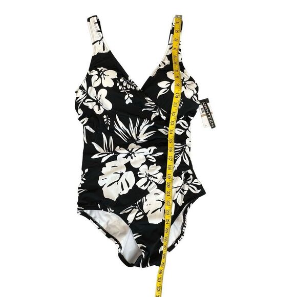 JANTZEN NWT Black & White Floral Wrap Waist Fully Lined Swimsuit Size 12 - Picture 9 of 12